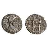 Magnus Maximus (AD 383-88), AE4, Arles, 1.29g, dn mag maxi-nvs p f an, diademed and draped bust...