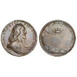 Charles I (1625-49), Death, 1649, copper medal, by J. Roettier, bust right, rev. hand issuing f...