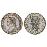 Cromwell, Shilling, 1658, laureate and draped bust left, rev. crowned garnished shield (ESC 165...