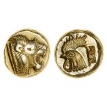 Lesbos, Mytilene (c. 521-478 BC), electrum Hekte, 2.54g, head of lion right, rev. incuse cocker...