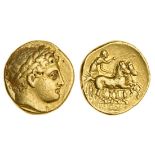 Philip II (359-36 BC), AV Stater, posthumous issue, Magnesia, 8.57g, laureate head of Apollo ri...