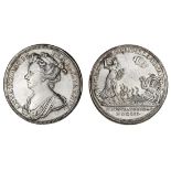 Anne (1702-14), Coronation, 1702, silver medal by J. Croker, filleted and draped bust left, rev...