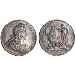 George I (1714-27), Coronation, 1714, silver medal by J. Croker, laureate, draped and cuirassed...