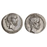 Roman Republic, M. Iunius Brutus (54 BC), AR Denarius, Rome, 4.06g, head of L. Junius Brutus ri...