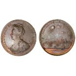 Anne (1702-14), Barcelona relieved, 1706, bronze medal by J. Croker, filleted and draped bust l...
