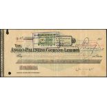 Anglo-Palestine cheque currency, 10 francs, ND (1914-1915), second series, serial number 06525,...