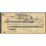 Anglo-Palestine cheque currency, 100 francs, ND (1914-1915), second series, serial number 19769...