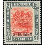 Brunei 1907 Issue Specimen 1c. to $1 set of eleven overprinted "specimen",