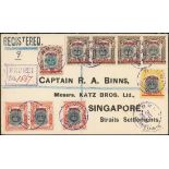 Brunei 1906 Overprinted on Stamps of Labuan Covers 1908 (30 Nov.) Captain Binns envelope regist...