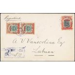 Brunei 1906 Overprinted on Stamps of Labuan Covers 1907 (8 July) Vanscolina envelope registered...