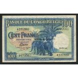 Banque du Congo-Belge, 100 francs, deuxieme emission, 1944, prefix A, (Pick 17b, TBB B219b),