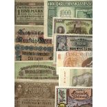 A group of German and Lithunania notes including Darlehenskassenschiein, 1914, 50 mark,