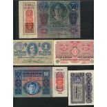 A group of Austrian notes dated 1902 to 1922 including Austro-Hungarian Bank (82) and Austrian...