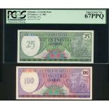 Centrale Bank van Suriname, 25, 100 gulden, 1st April 1982, (TBB B513 B514 Pick 127, 128),