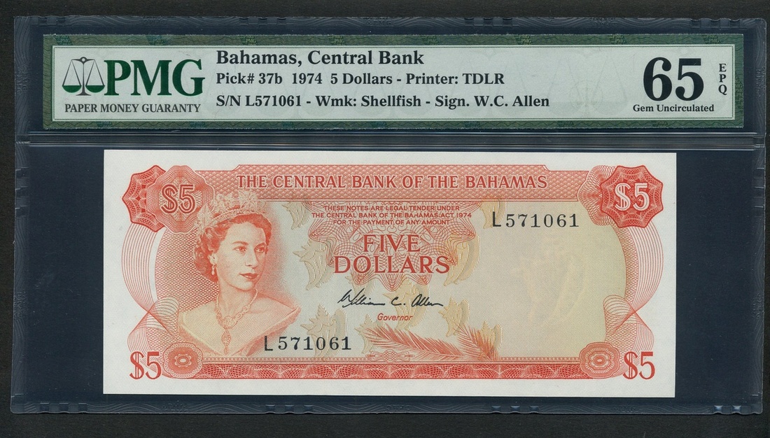 Central Bank of The Bahamas, $5, 1974, (TBB B302 Pick 37),