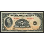 Bank of Canada, $5, 1935, serial number A508000, (TBB B305, Pick 42),