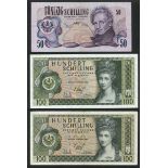 Austrian National Bank, 5 Schilling, 50 Schilling, 100 Schilling, 1945, (Pick 117, 118, 121, 12...