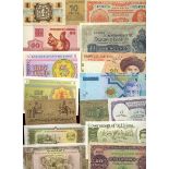 A group of World notes including Bulgaria (3), Czech Republic, German notgeld, Egypt, Estonia,...