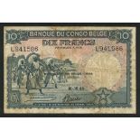 Banque du Congo-Belge, 10 francs, 1942, (Pick 14Ba, 14D, 16a),