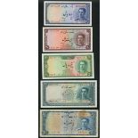 Bank Melli Iran, a set partial set from the 1948-1951 issue, (Pick 47-49, 51, 52, TBB B142-4, 1...