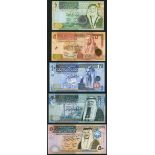 Central Bank of Jordan, a matching serial number set, (Pick 34-38, TBB B229-234),