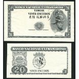 Banco Nacional Ultramarino, Timor, black and white front and reverse die proofs of 20, 50 escud...