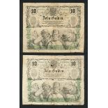 Privilegirte Osterreichische National-Bank, Austria, 10 gulden (2), 15 January 1863, green seri...