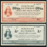 Suriname Zilverbon, ½, 1 gulden, 30th April 1942, (Pick 104c, 105c),