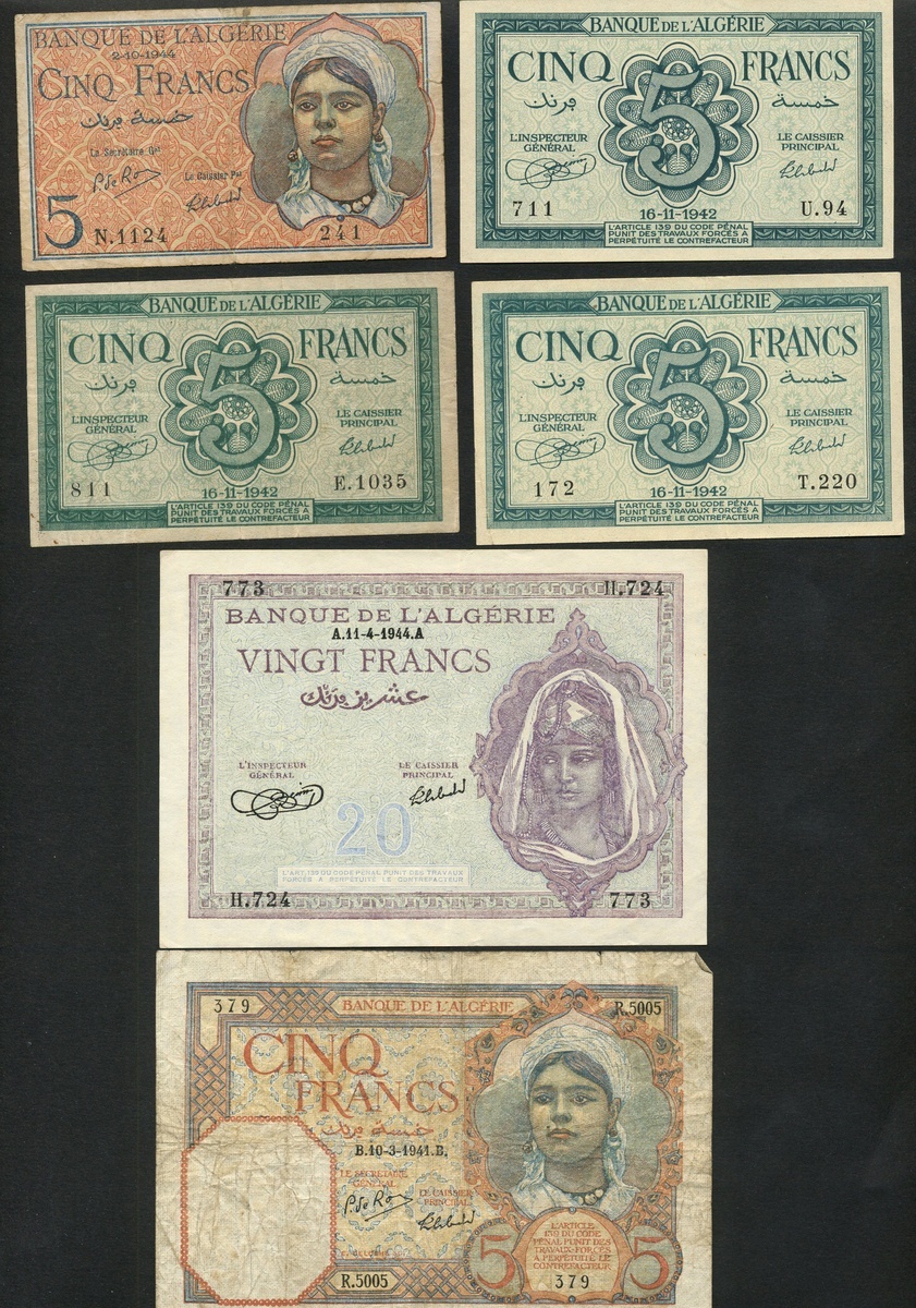 Banque de l'Algerie, 50 francs, 1929, (Pick 71, 77 (3), 78 (3), 79, 80, 84, 85, 91 (3), 92, 94,... - Image 4 of 6