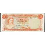 Bahamas Government, $5, 1965, serial number B311507, (Pick 21a, TBB B120a),