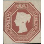 Great Britain 1847-54 Embossed 10d. red-brown, cut square and with margins all round, part orig...