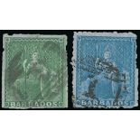 Barbados 1860 Pin-Perforated 12½ (½d.) yellow-green with perforations or traces thereof on thre...