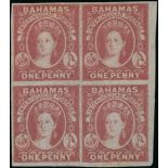 Bahamas 1859-60 no watermark, medium-thick slightly transparent paper, 1d. reddish lake margin...