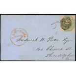 Great Britain 1847-54 Embossed 1/- green, cut square and with margins all round, London "11" ba...