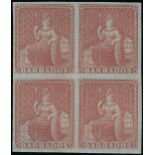 Barbados 1852-55 Blued Paper Issue (4d.) brownish red block of four, the lower left stamp Row 1...