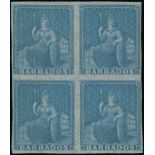 Barbados 1855-58 White Paper Issue (1d.) pale blue block of four with clear to large margins,