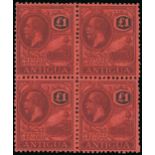 Antigua 1922 £1 purple and black on red block of four, rich colours,