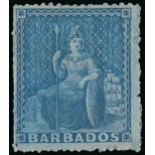 Barbados 1860 Pin-Perforated 14 (1d.) pale blue with perforations on all sides, inside the cut...