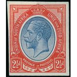 South Africa 1913-24 Issue Imperforate Colour Trial 2½d. colour trial in blue and red on gummed...