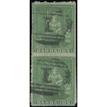 Barbados 1860 Pin-Perforated 14 (½d.) yellow-green vertical pair,