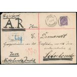 South Africa 1921 (26 Aug.) envelope (190x120mm) registered to Sitoebondo, Java, bearing 1/3d....