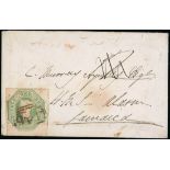 Great Britain 1847-54 Embossed 1/- green, cut square and with large margins all round,