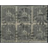 Barbados 1858 New Values 1/- brown-black block of six (3x2) with good to large margins,
