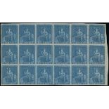 Barbados 1852-55 Blued Paper Issue (1d.) blue block of eighteen (6x3) with part sheet margin at...