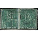 Barbados 1852-55 Blued Paper Issue (½d.) deep green horizontal pair,