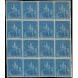 Barbados 1852 Blued Paper Issue (1d.) deep blue block of sixteen (4x4),