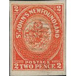 Newfoundland 1860 Issue 2d. orange-vermilion with good to very large margins and light oval of...