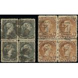 Canada Later Queen Victoria Large Queens ½c. block of four with cork cancellations,