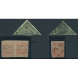 Newfoundland 1860 Issue 3d. green (2, one with large margins, the other touched in places), 4d....