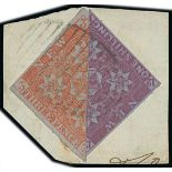 New Brunswick 1851-60 Issue 3d. dull red and 1/- reddish mauve with clear to large margins,